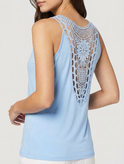 Camiseta de tirantes recta con espalda de crochet - Azul cielo