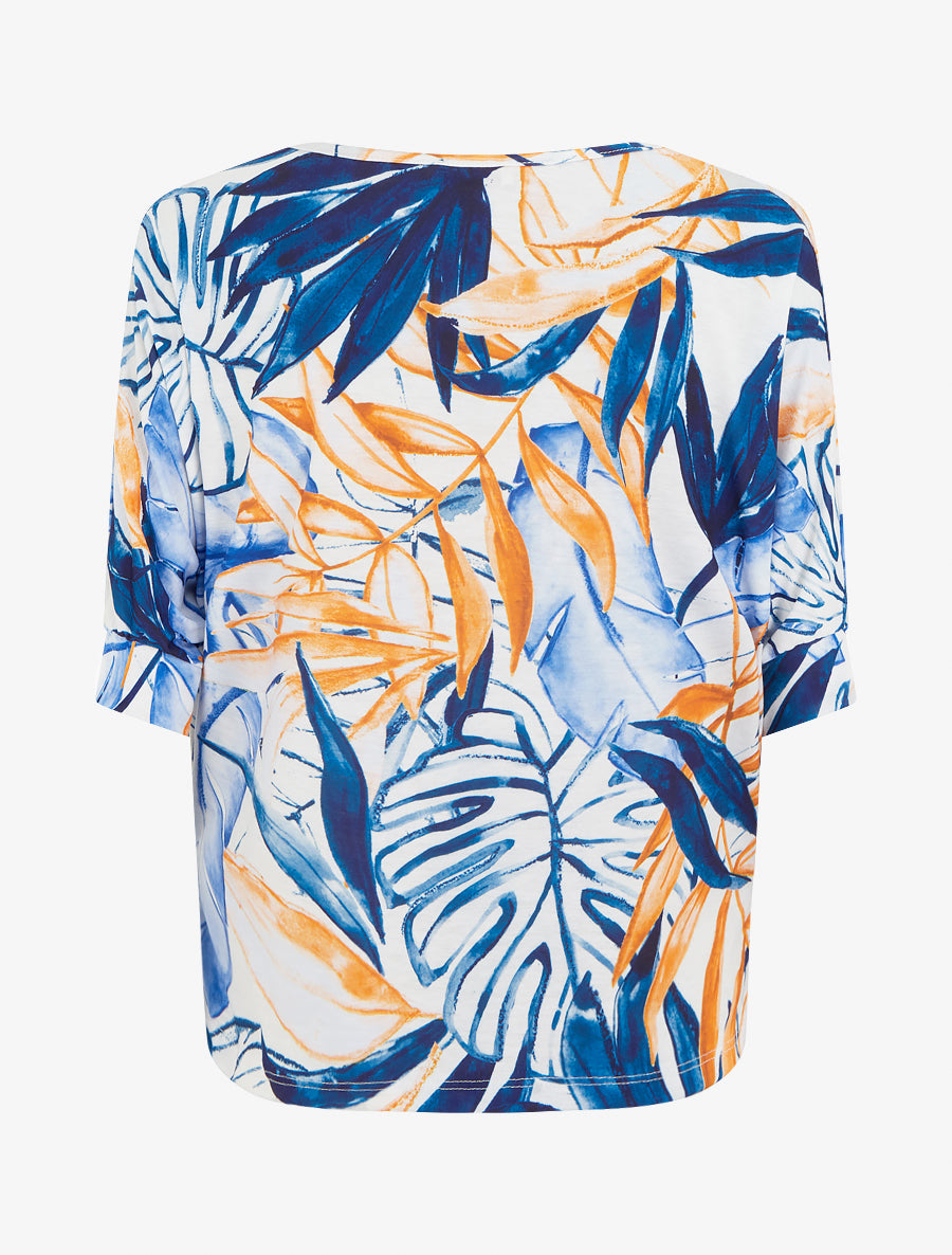 Top tropical manches 3/4 et effet plissé - Marine - 2