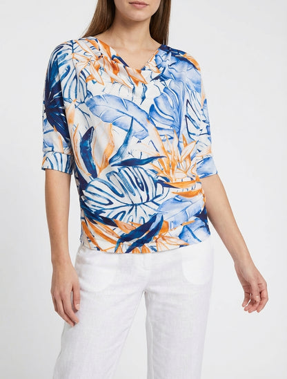 Top tropical mangas 3/4 y efecto plisado - Marine