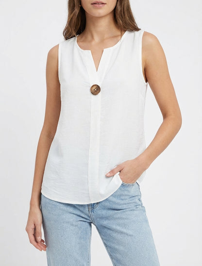 Top derecho sin mangas con botones - Blanco