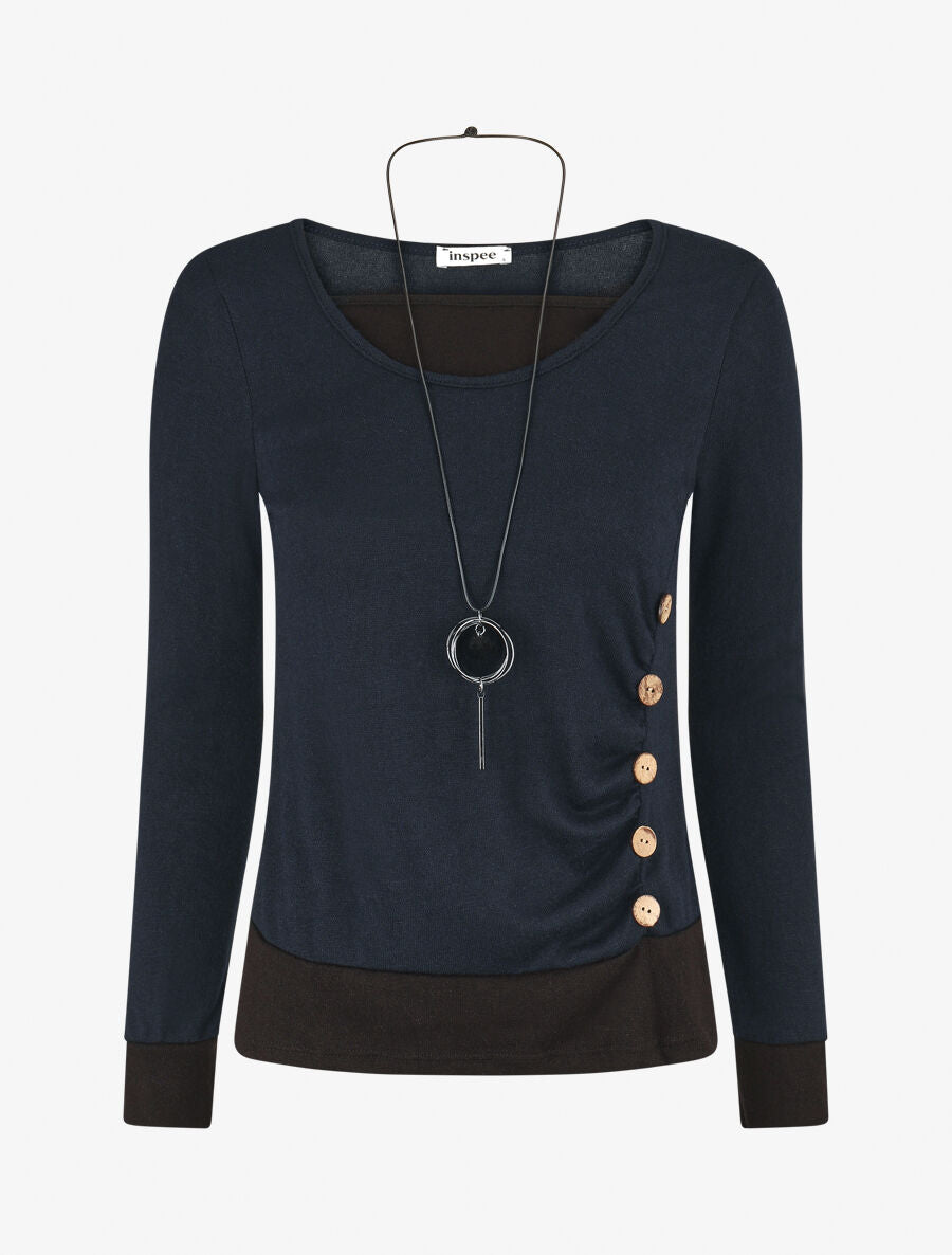 Pull fin effet superposé - Marine/noir - 1