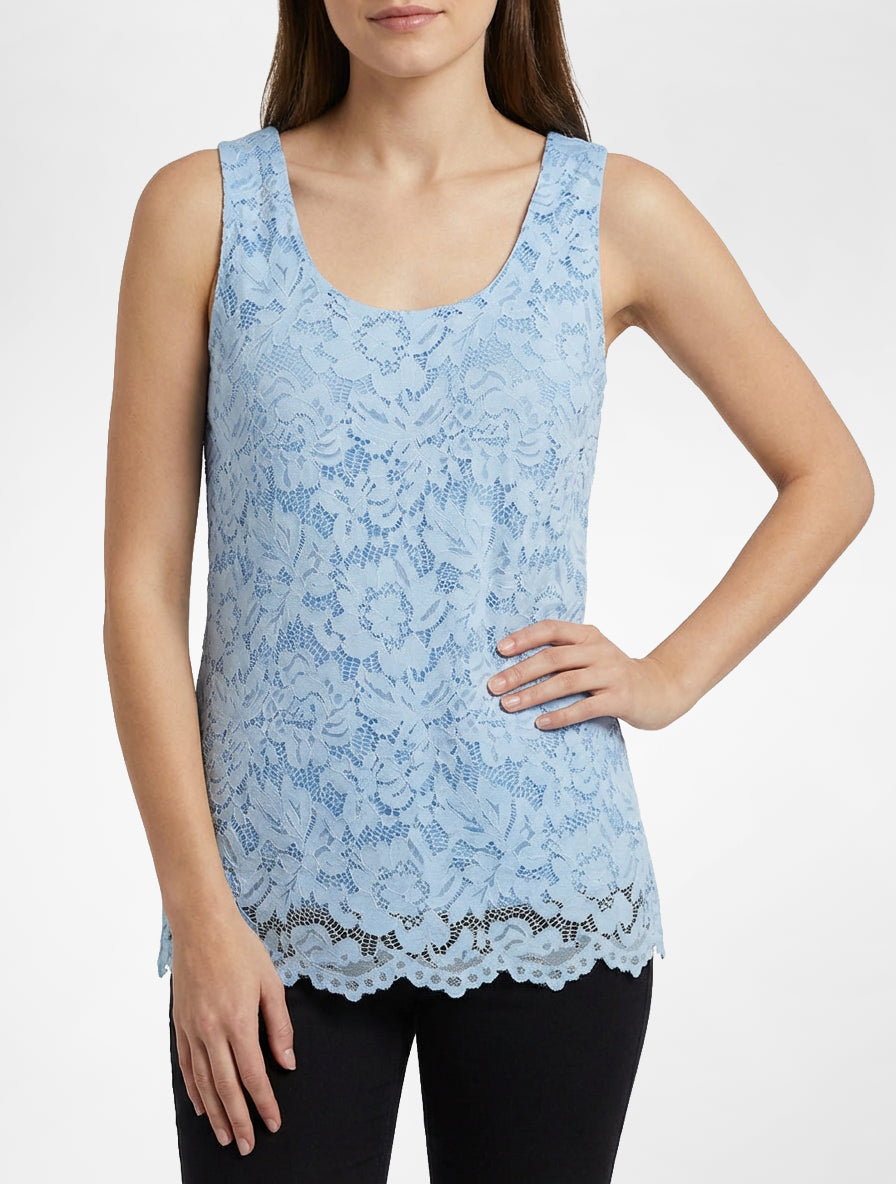 Top sin mangas de encaje con cuello en U - Azul cielo