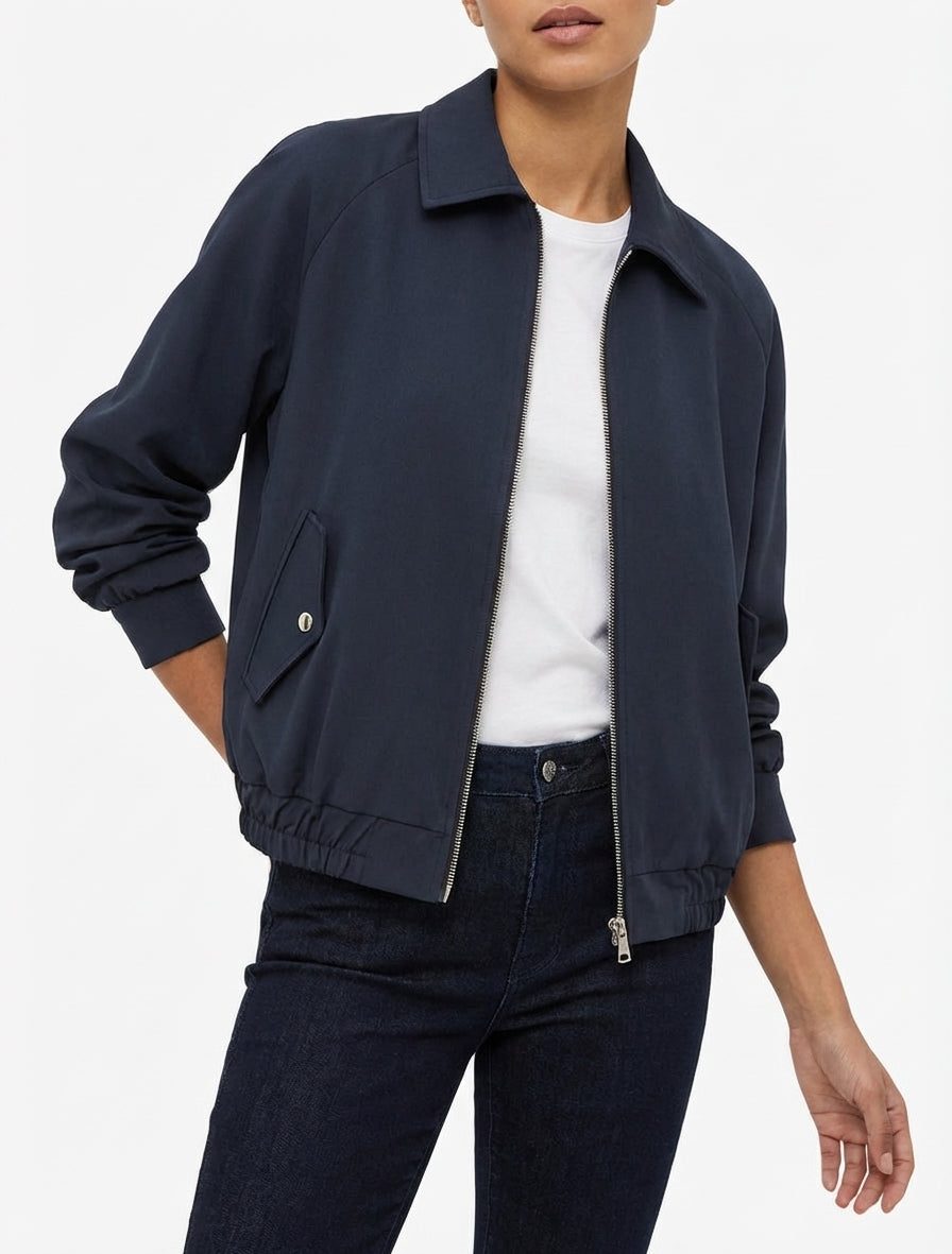 Chaqueta holgada con cremallera y bordes elásticos. - Marine
