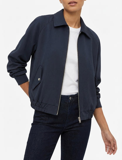 Chaqueta holgada con cremallera y bordes elásticos. - Marine