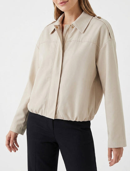 Chaqueta fluida lisa con cremallera - Beis