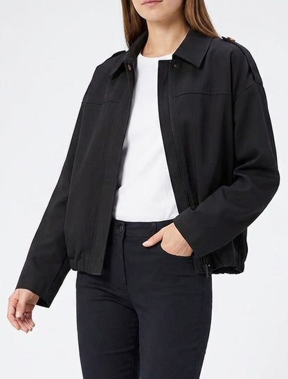 Chaqueta fluida lisa con cremallera - Negro