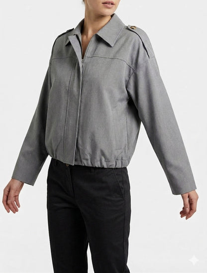 Chaqueta fluida lisa con cremallera - Gris