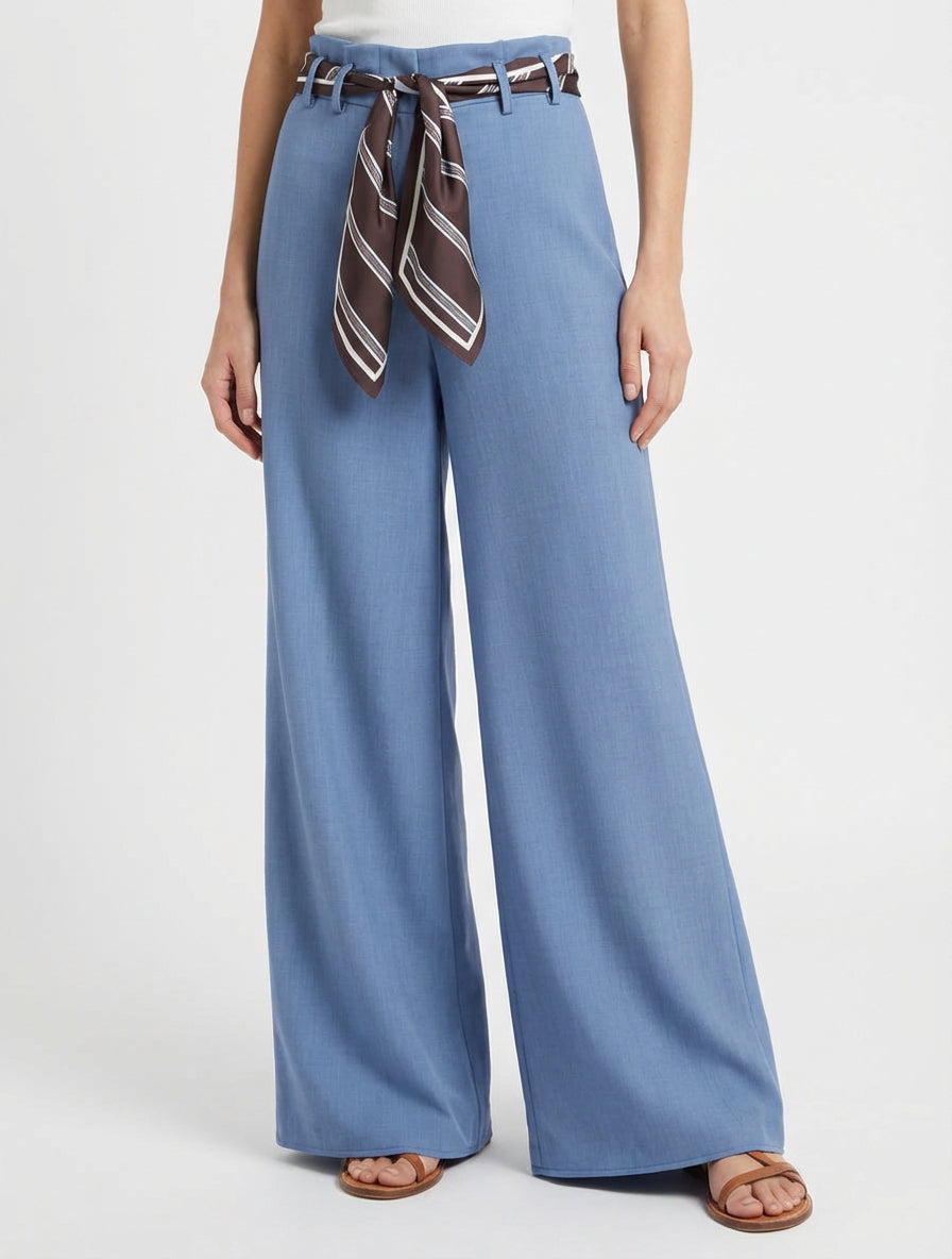 Pantalón holgado con cinturón estilo pañuelo - Azul claro