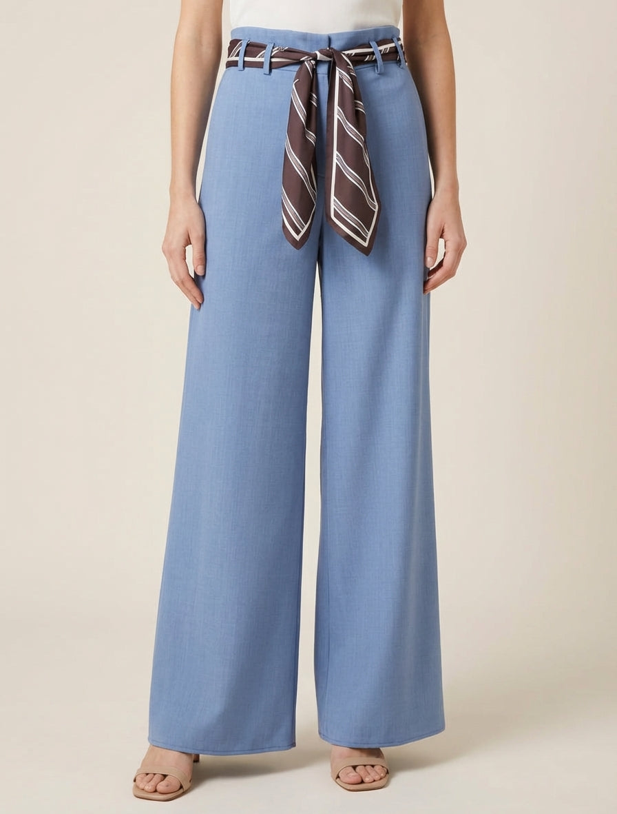 Pantalón holgado con cinturón estilo pañuelo - Azul claro