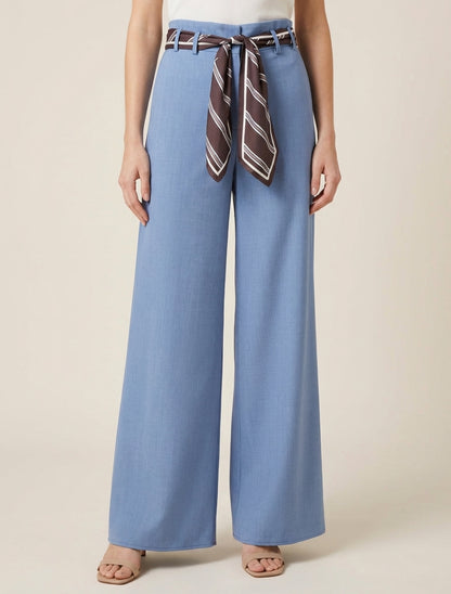 Pantalón holgado con cinturón estilo pañuelo - Azul claro