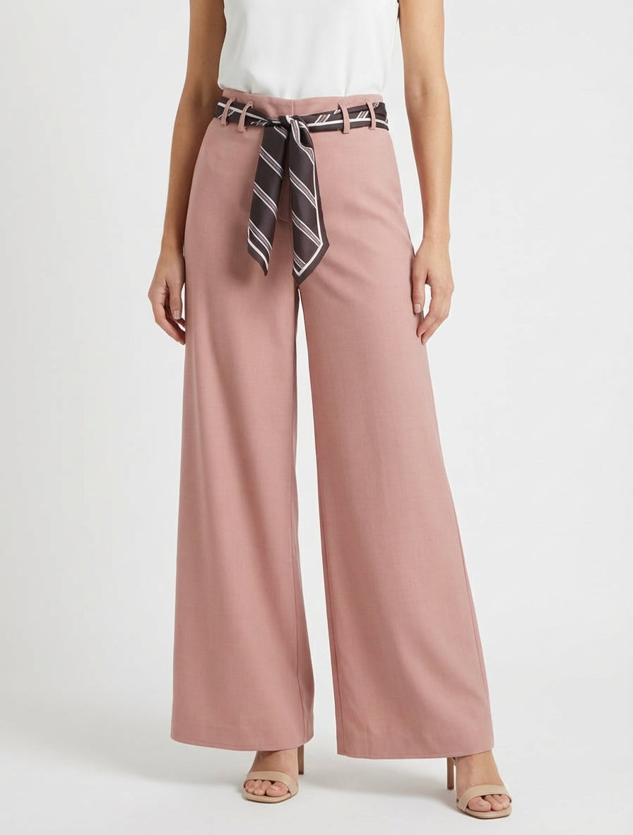 Pantalón holgado con cinturón estilo pañuelo - Rosa
