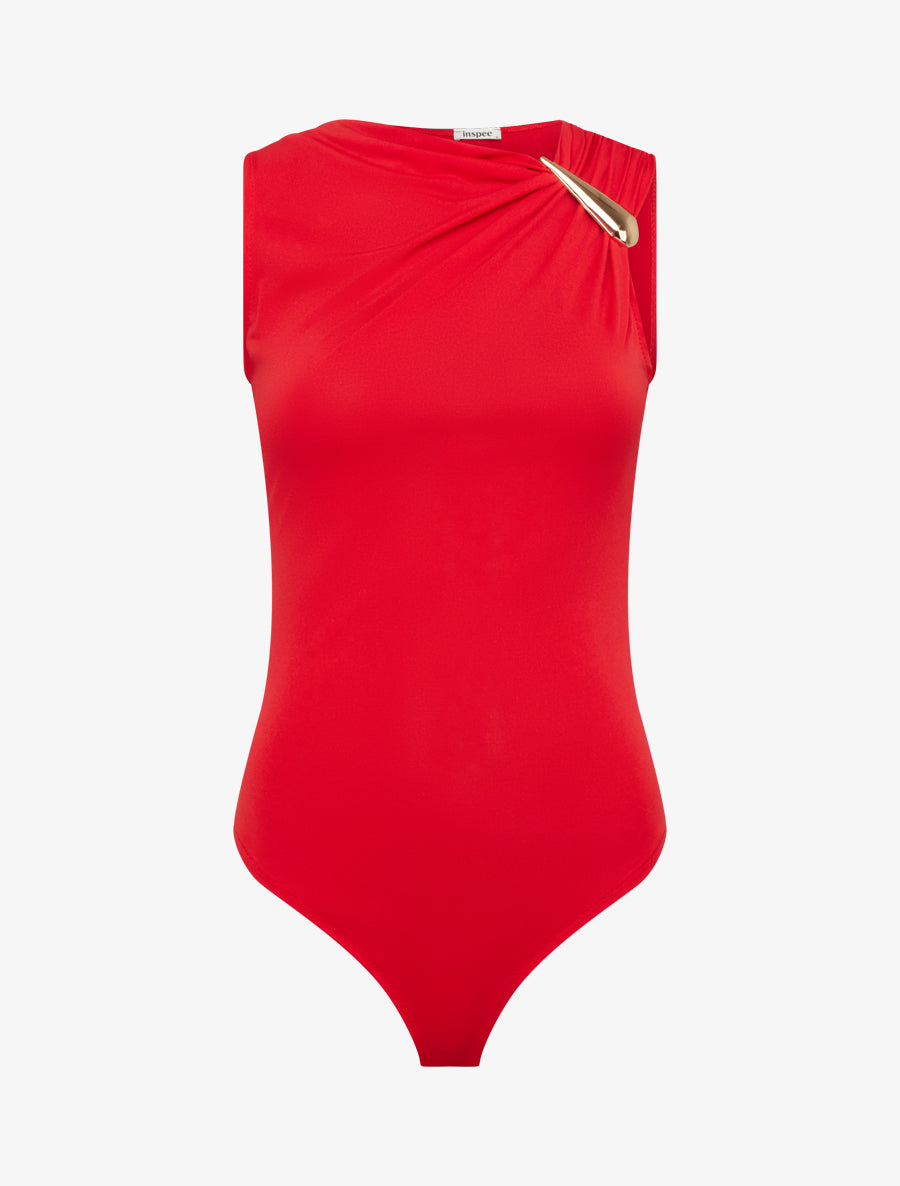 Body stretch à empiècement bijou - Rouge - 1