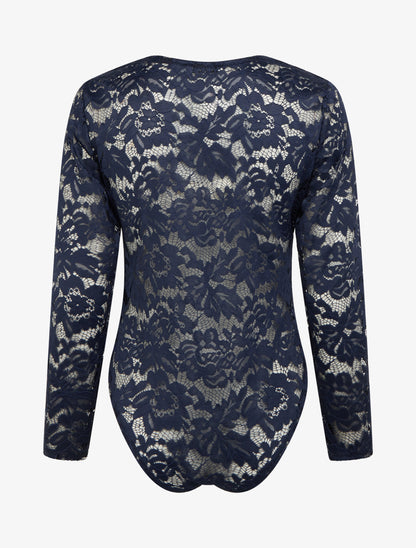 Body en dentelle manches longues - Marine - 2