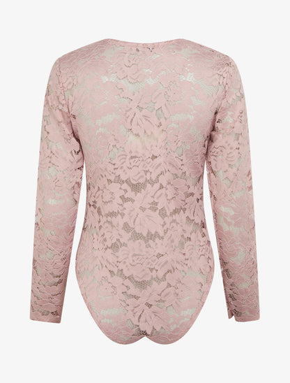 Body en dentelle manches longues - Vieux rose - 2