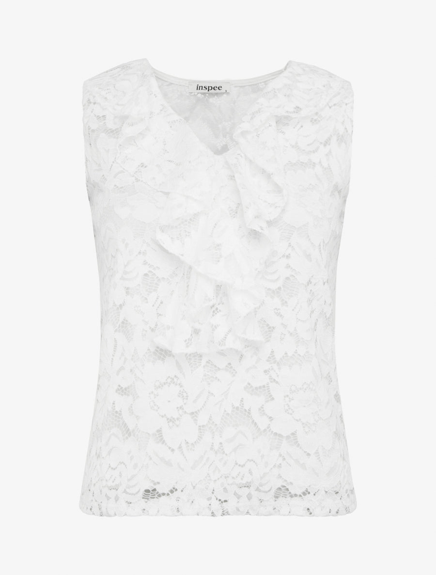 Top sans manches en dentelle - Blanc - 1