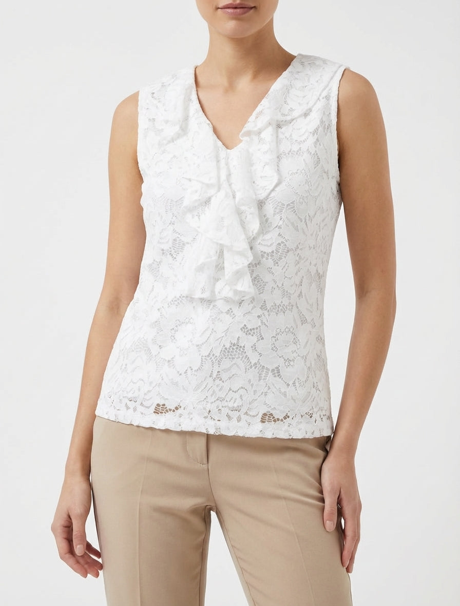 Top sin mangas de encaje - Blanco