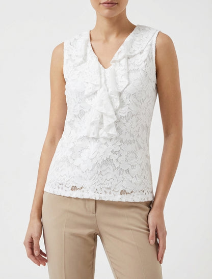 Top sin mangas de encaje - Blanco