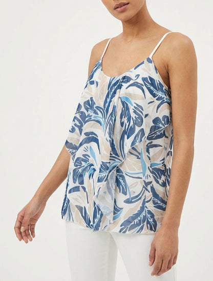 Blusa con volantes estampado de hojas - Marine