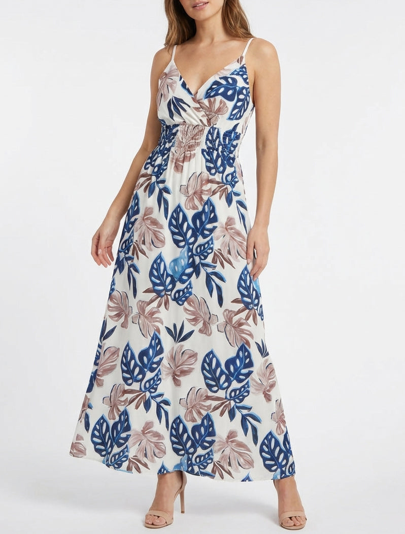 Vestido largo de tirantes finos con estampado tropical - Marine