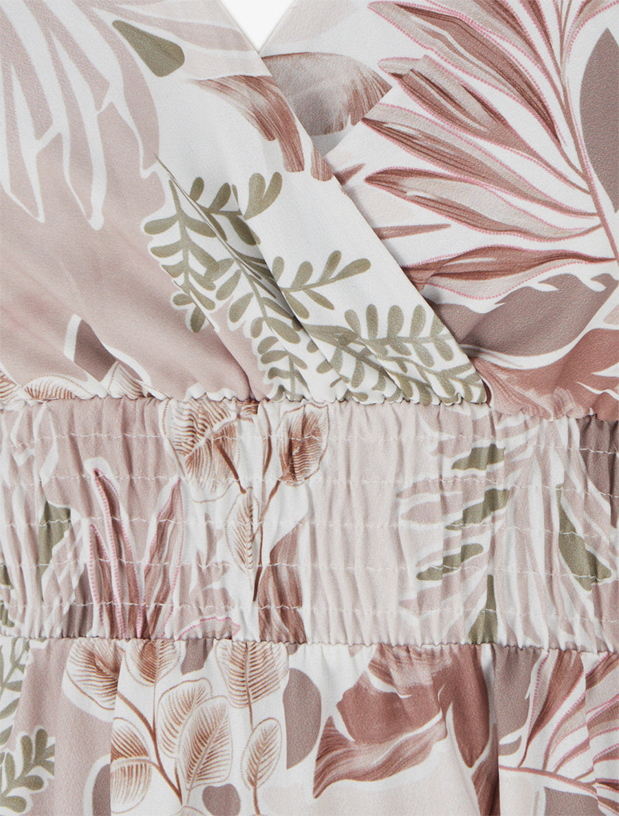 Robe longue à fines bretelles imprimé feuillage - Beige - 3