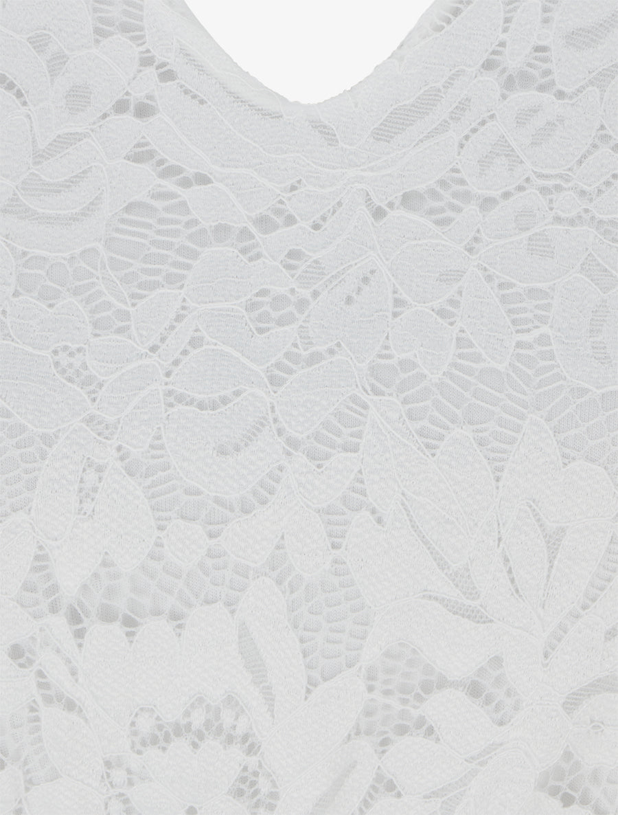 Robe longue à dentelle et imprimé feuilles - Beige - 3