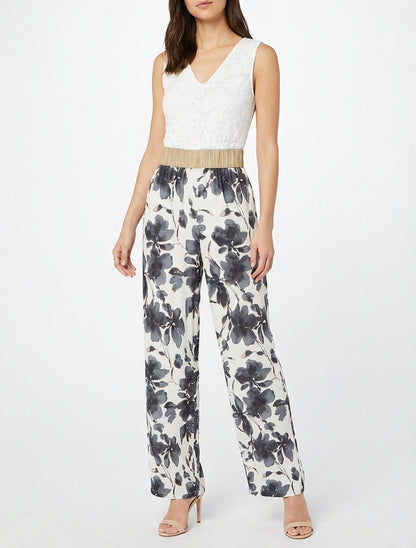 Combinación de encaje y estampado floral - Negro