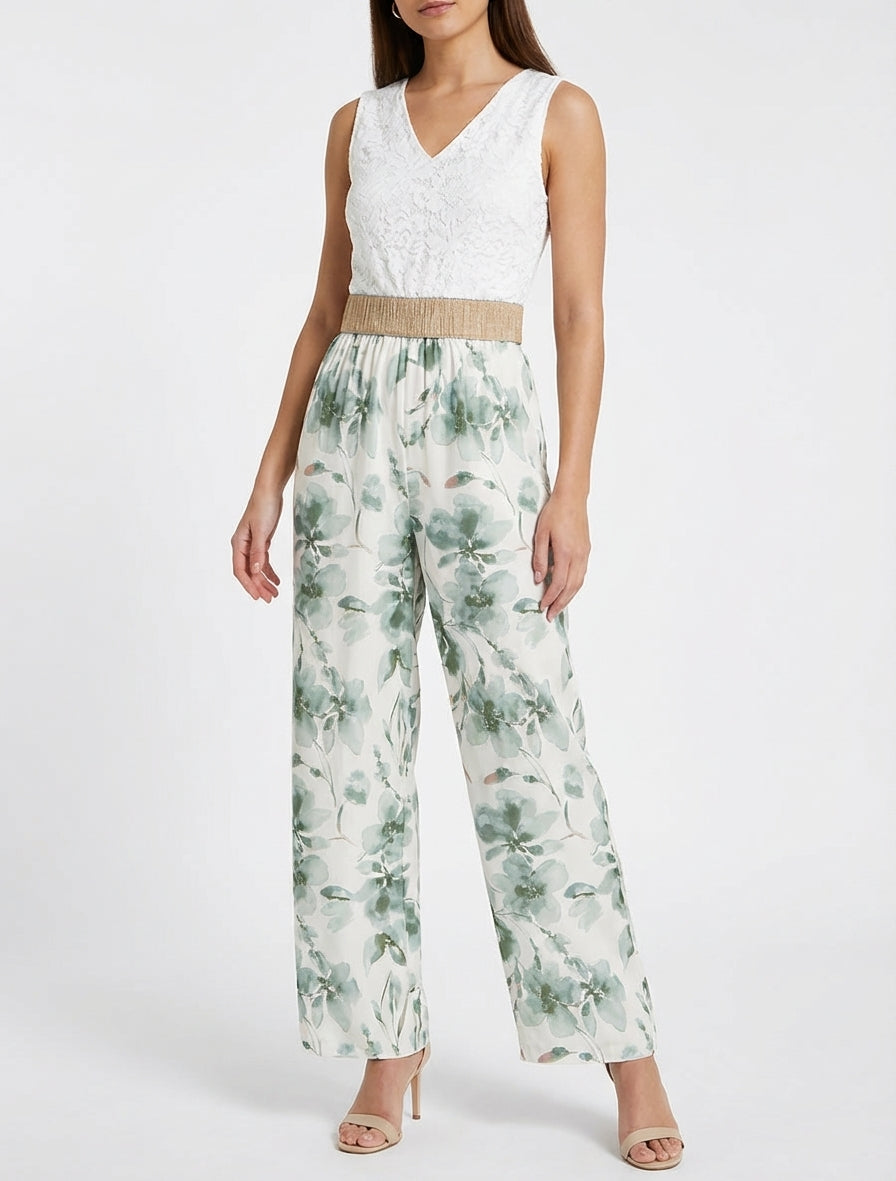 Combinación de encaje y estampado floral - Caqui