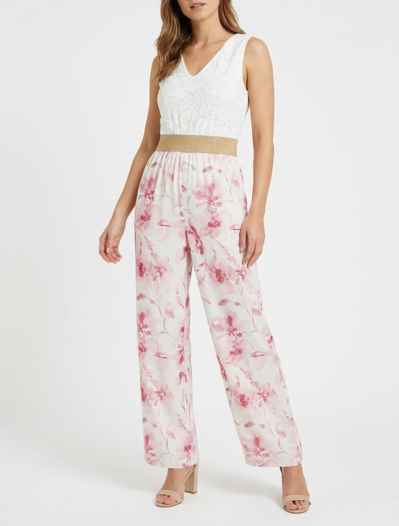 Combinación de encaje y estampado floral - Rosa