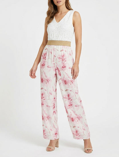 Combinación de encaje y estampado floral - Rosa