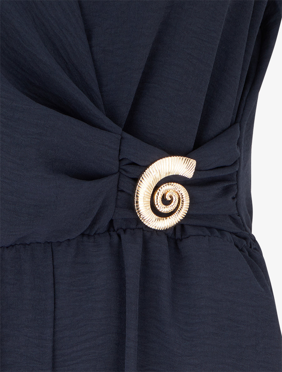 Combinaison unie à empiècement bijou escargot - Marine - 3