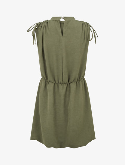 Robe évasée sans manches à épaules froncées - Kaki - 2
