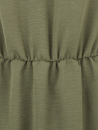 Robe évasée sans manches à épaules froncées - Kaki - 3