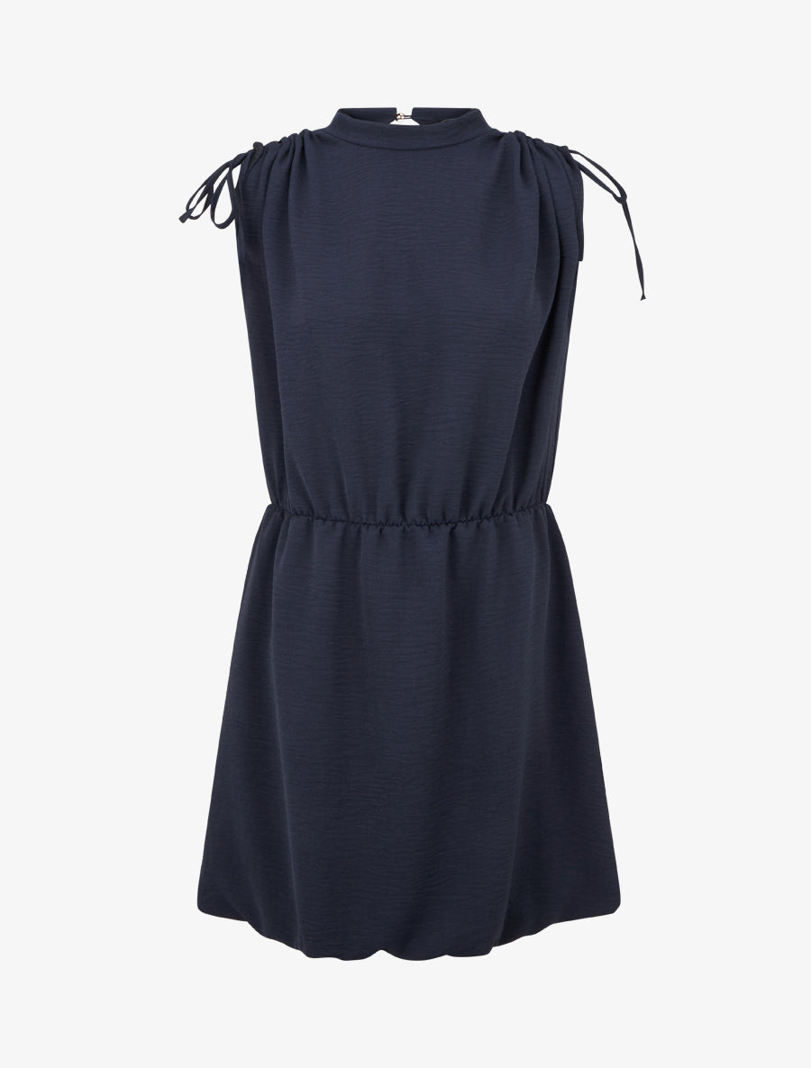 Robe évasée sans manches à épaules froncées - Marine - 1