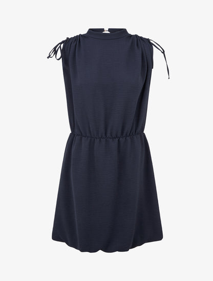 Robe évasée sans manches à épaules froncées - Marine - 1