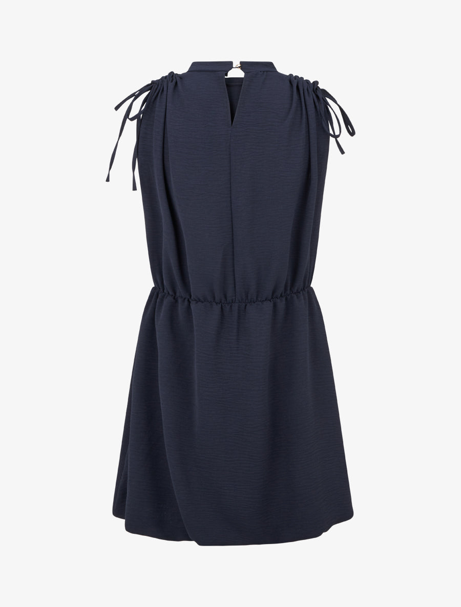 Robe évasée sans manches à épaules froncées - Marine - 2