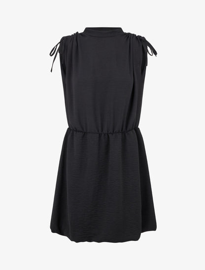 Robe évasée sans manches à épaules froncées - Noir - 1