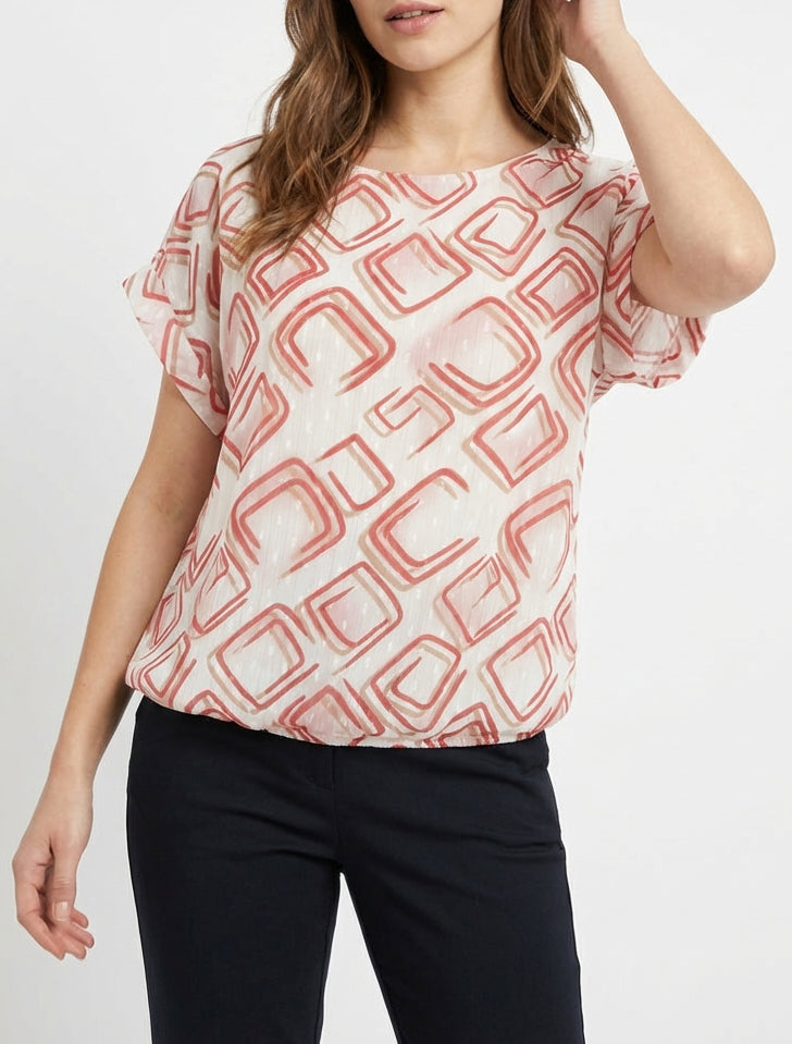 Top de manga corta con estampados gráficos - Rojo