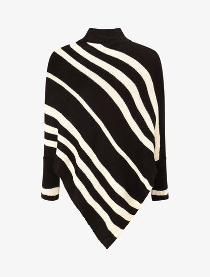 Poncho en maille rayé - Noir - 2