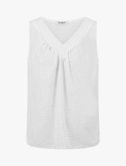 Top uni sans manches à col V - Blanc - 1
