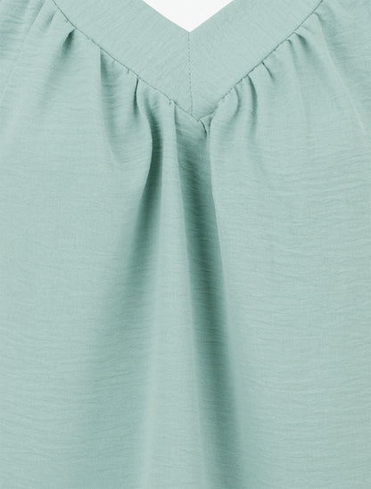 Top uni sans manches à col V - Vert d&