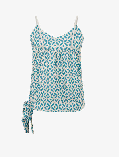 Caraco imprimé fantaisie à nouer - Bleu canard - 2