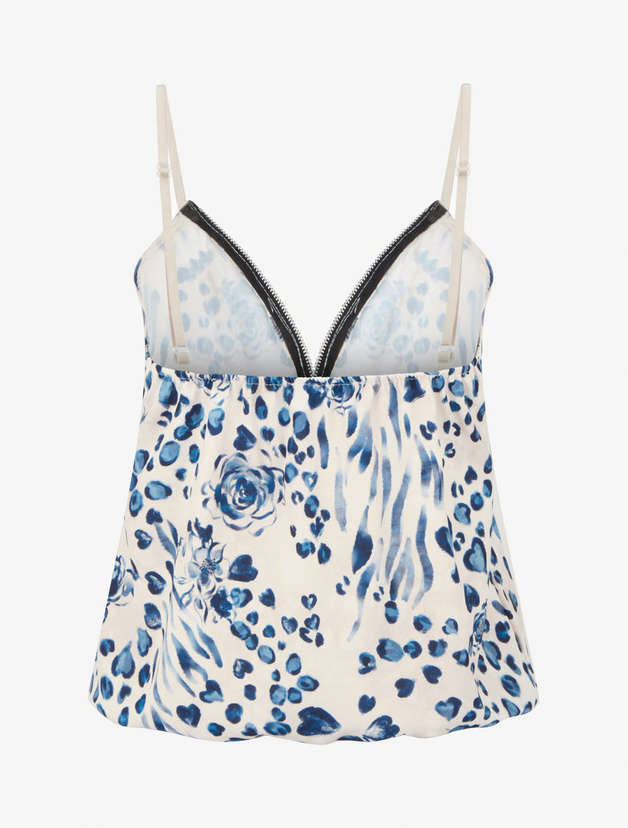 Caraco boule à zip et imprimé léopard fleuri - Marine - 2