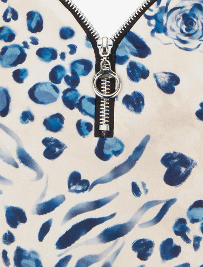 Caraco boule à zip et imprimé léopard fleuri - Marine - 3