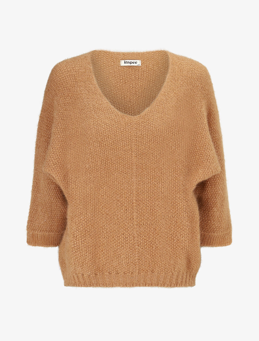 Pull duveteux à col V - Camel - 1