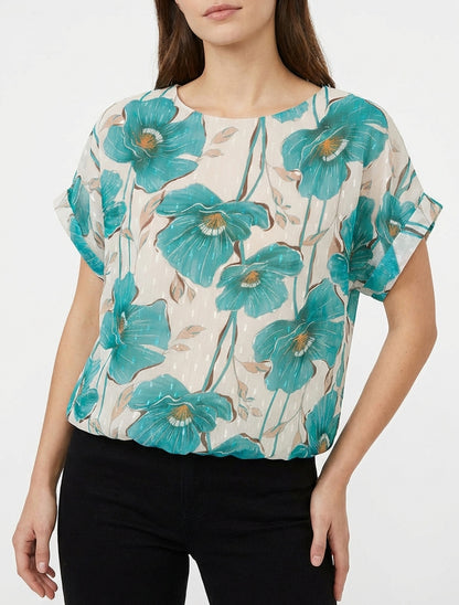 Top de bola con estampado floral y mangas cortas - Turquesa