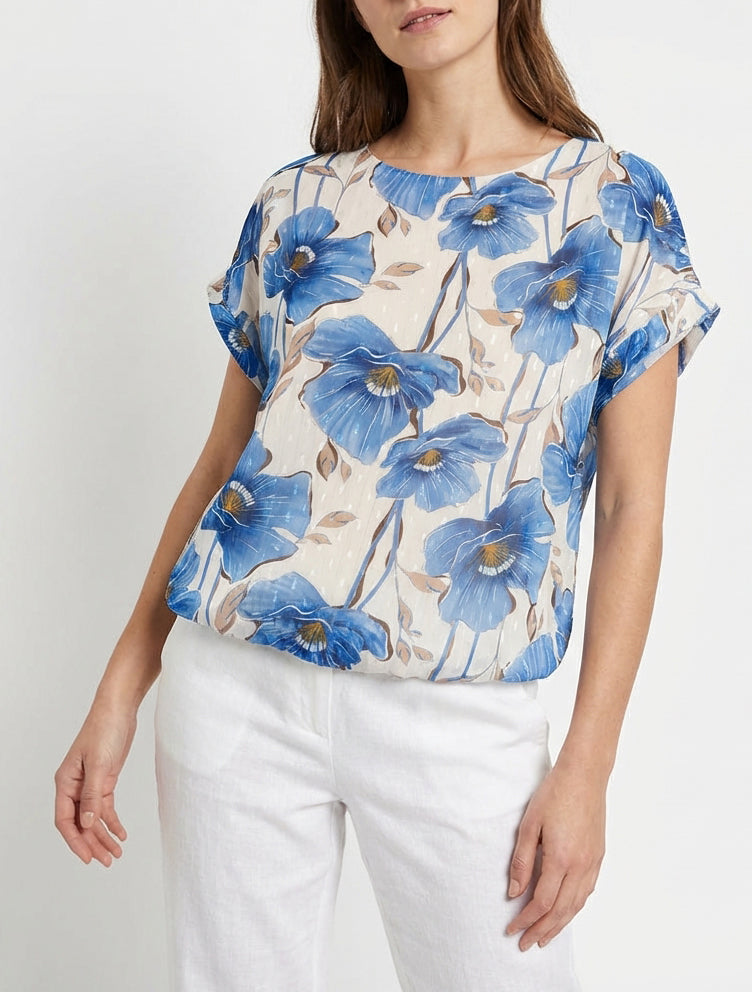 Top de bola con estampado floral y mangas cortas - Azul carreta