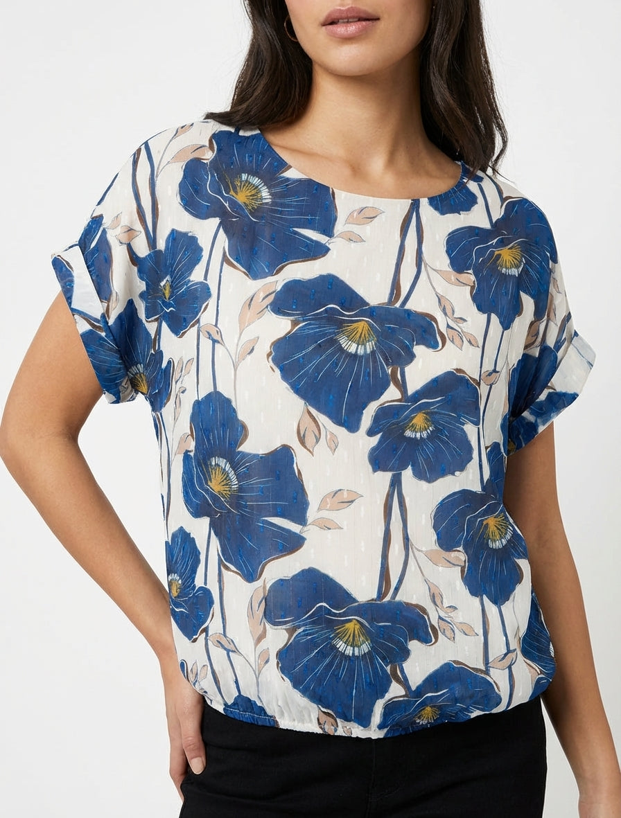 Top de bola con estampado floral y mangas cortas - Marine