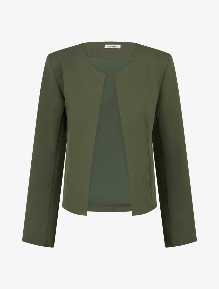 Veste droite à col rond et épaulettes - Kaki - 1