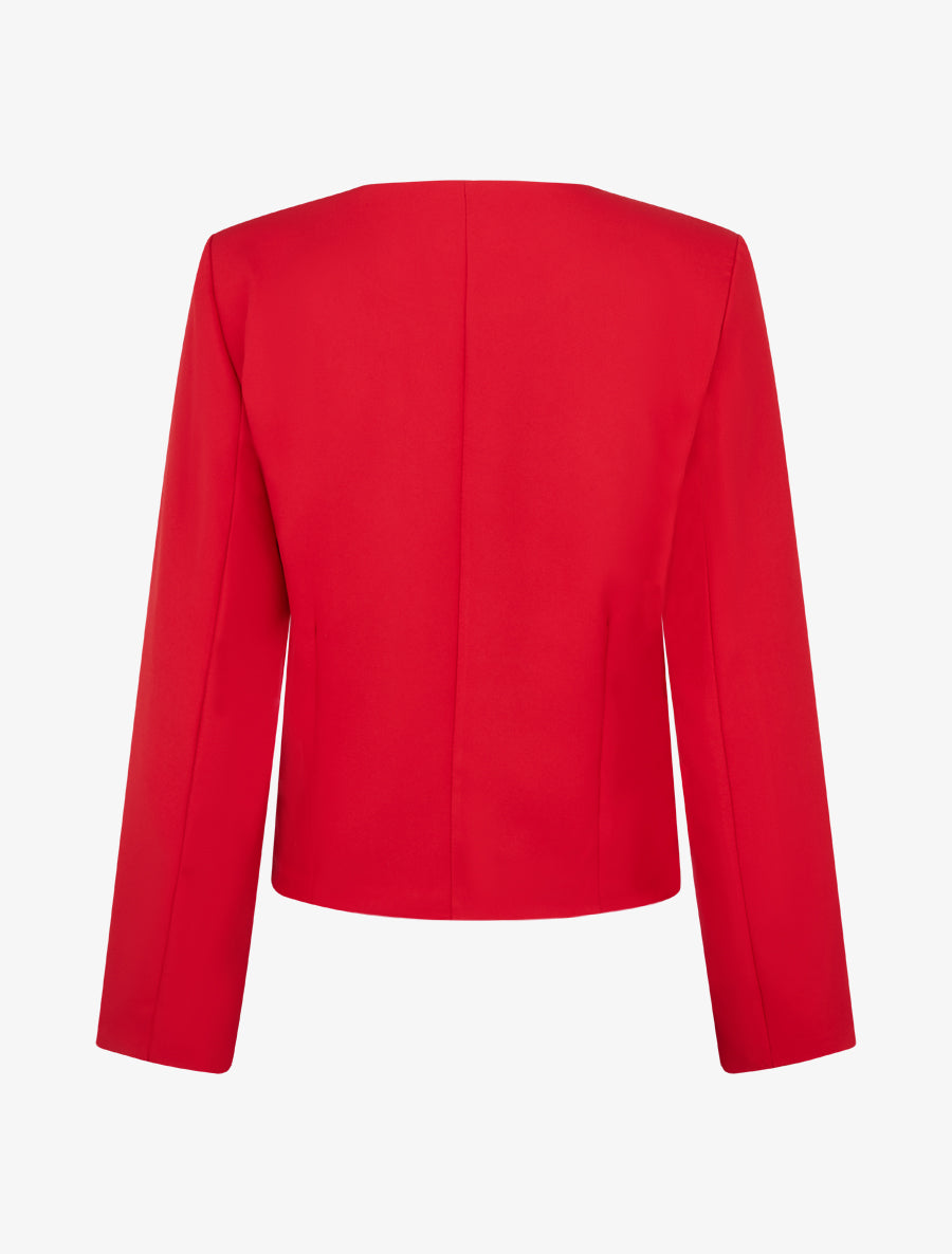 Veste droite à col rond et épaulettes - Rouge - 2