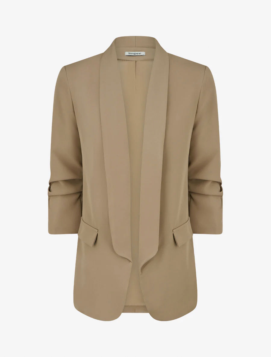 Blazer liso con mangas fruncidas - Topo